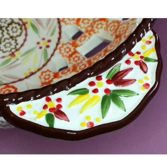 Temptations Lattice Work Basket Ceramic Bowl Brown Orange Kitchen Bakeware Decor - Picture 6 of 8